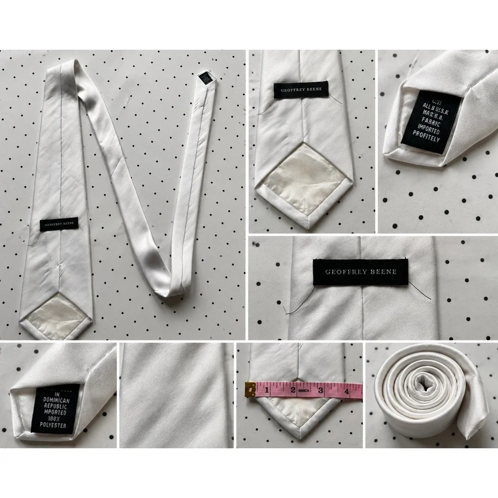 Geoffrey Beene Mens Solid White Satin Formal Wedding Necktie Polyester Classic